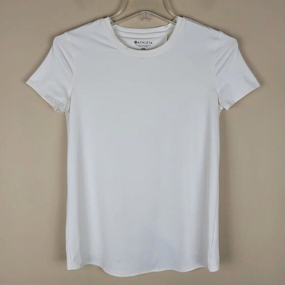 Athleta Size XXS Sunlover UPF Tulip Back Tee Stretch Shorts Sleeve White - Picture 2 of 12